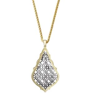 KENDRA SCOTT Aiden Necklace Gold Long Chain Filagree Pendant Silver Gold